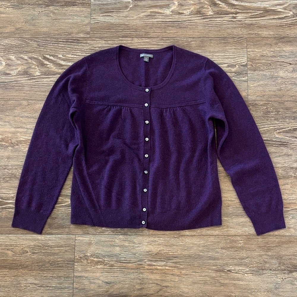 100% Cashmere Purple Button Front Cardigan Sweater Women's Size XL Apt. 9